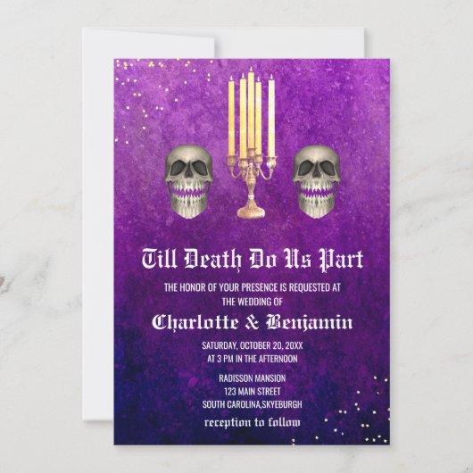 Paarse Skull Halloween Wedding Kaart (Voorkant)