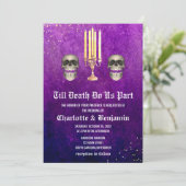 Paarse Skull Halloween Wedding Kaart (Staand voorkant)