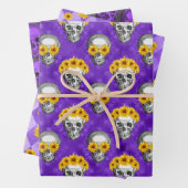 Paarse Skulls en Sunflower Series Design 10 Inpakpapier Vel (In situ)