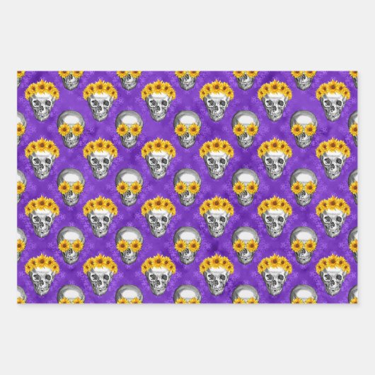 Paarse Skulls en Sunflower Series Design 10 Inpakpapier Vel (Voorkant)