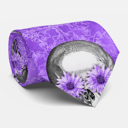 Paarse Skulls en Sunflower Series Design 12 Stropdas (Opgerold)