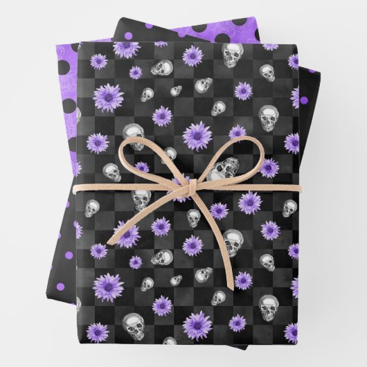 Paarse Skulls en Sunflower Series Design 9 Inpakpapier Vel (In situ)