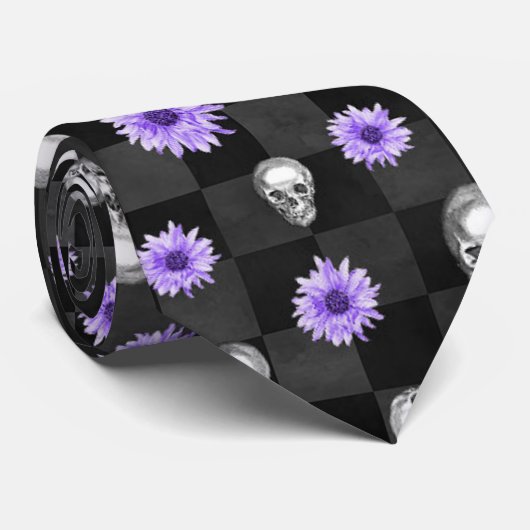 Paarse Skulls en Sunflower Series Design 9 Stropdas (Opgerold)
