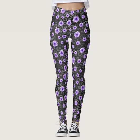 Paarse Skulls en zonnebloemserie Design 11 Leggings (Voorkant)