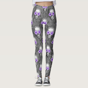 Paarse Skulls en zonnebloemserie Design 3 Leggings
