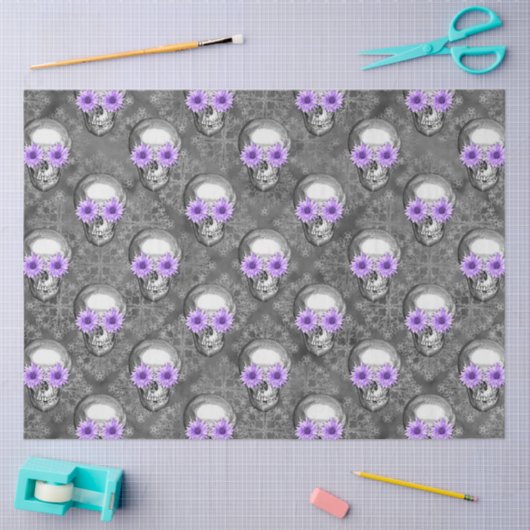 Paarse Skulls en zonnebloemserie Design 3 Tissuepapier (Craft)