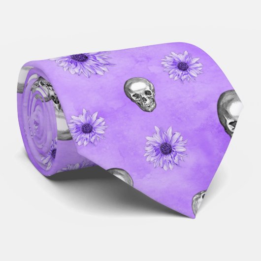 Paarse Skulls en zonnebloemserie Design 4 Stropdas (Opgerold)