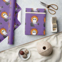 Paarse Sky Sinaasappel Moon Ghost op het kerkhof Cadeaupapier