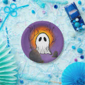 Paarse Sky Sinaasappel Moon Ghost op het kerkhof Papieren Bordje (Feest)