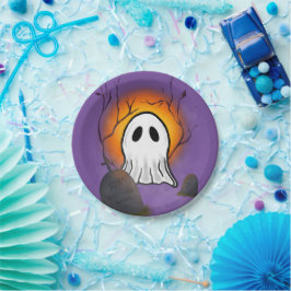 Paarse Sky Sinaasappel Moon Ghost op het kerkhof Papieren Bordje