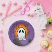 Paarse Sky Sinaasappel Moon Ghost op het kerkhof Papieren Bordje (Feest)