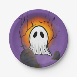 Paarse Sky Sinaasappel Moon Ghost op het kerkhof Papieren Bordje