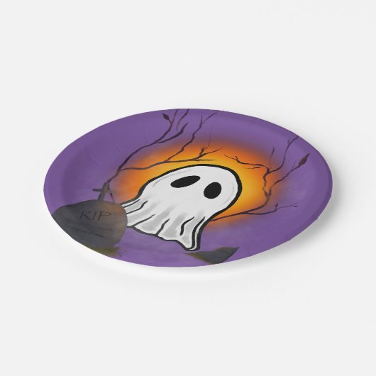 Paarse Sky Sinaasappel Moon Ghost op het kerkhof Papieren Bordje (Gekanteld)
