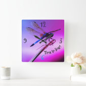 *'Paarse Skye Dragonfly' ontwerp Vierkante Klok (Huis)