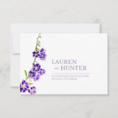Paarse Skyflower waterverf Maaltijdopties Bruiloft RSVP Kaartje (Voorkant)