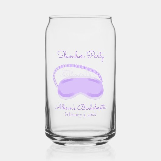 Paarse Slaapmasker Bachelorette Slaapfeestje Blikvorm Glas (Voorkant)