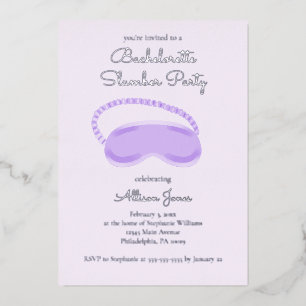 Paarse Slaapmasker Bachelorette Slumber Party Folie Uitnodiging