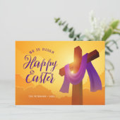 Paarse slag op kruis | Vrolijk Pasen Wenskaart Kaart (Staand voorkant)