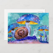 Paarse slak en blauwe paddenstoelen briefkaart (Voorkant / Achterkant)