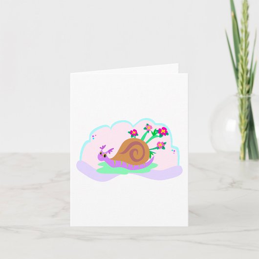 Paarse Slak met Bloemenschelp Kaart