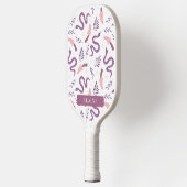 Paarse Slang & Paddestoel Patroon Wit Pickleball Paddle (Links)