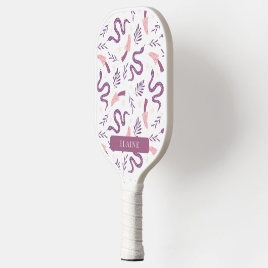Paarse Slang & Paddestoel Patroon Wit Pickleball Paddle (Links)