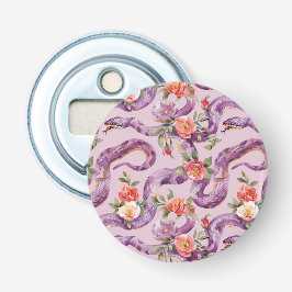 Paarse Slangen Rode Crème Bloemen Button Flesopener