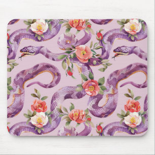 Paarse Slangen Rode Crème Bloemen Muismat