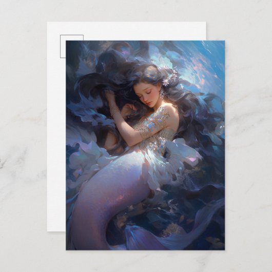 Paarse Slapen Zeemeermin Fantasy Kunst Briefkaart (Voorkant / Achterkant)