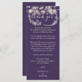 Paarse Slingerlichten Bloemige Bedankkaart Menu (Voorkant / Achterkant)