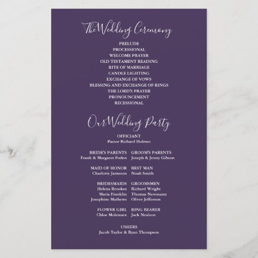 Paarse Slingerlichten Huwelijksprogramma (Achterkant)