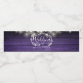 Paarse slingerlichtjes bloemrijke rustieke houten  waterfles etiket (Enkel label)