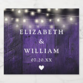 Paarse Slingerlichtjes Rustieke Hout Boho Schuur B Sparkling Wijnetiket (Enkel label)