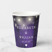 Paarse Slingerlichtjes Rustieke Houten Boho Schuur Papieren Bekers (Achterkant)