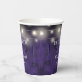 Paarse Slingerlichtjes Rustieke Houten Boho Schuur Papieren Bekers (Links)