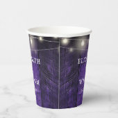 Paarse Slingerlichtjes Rustieke Houten Boho Schuur Papieren Bekers (Rechts)