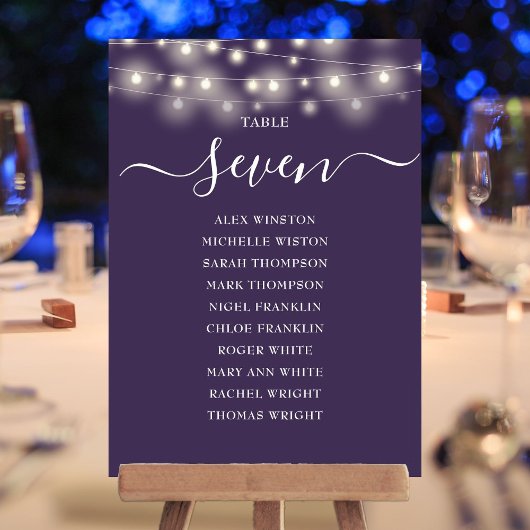 Paarse Slingerlichtjes Tafel Nummer Zitplaatskaart Kaart
