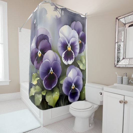  paarse slipjes waterverf schilderij douchegordijn (In situ)