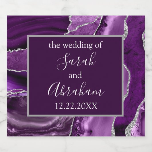 Paarse Sliver Agaat Bruiloft Mousserende Wijn Bo Sparkling Wijnetiket (Enkel label)