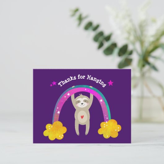Paarse Sloth Boho Regenboog Verjaardag Schattige D Briefkaart (Staand voorkant)
