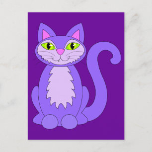 Paarse Snaggletooth Kitty Kat Groene Ogen Cartoon Briefkaart