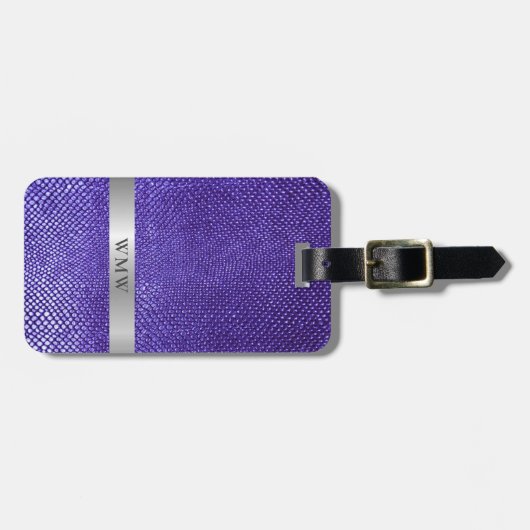 Paarse snakeskin-leder Silver Metal Monogram Bagagelabel (Voorkant horizontaal)