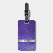 Paarse snakeskin-leder Silver Metal Monogram Bagagelabel (Voorkant verticaal)