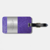 Paarse snakeskin-leder Silver Metal Monogram Bagagelabel (Achterkant horizontaal)