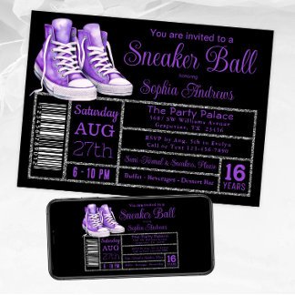 Paarse Sneaker Ball Verjaardagsfeest Schoen Label Kaart