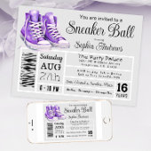 Paarse Sneaker Ball Verjaardagsfeest Schoenenlabel Kaart