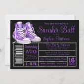 Paarse Sneaker Ball Verjaardagsfeest Schoenenlabel Kaart (Voorkant)