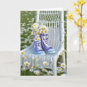 paarse sneakers met daisy boeket kaart (Gele Bloem)