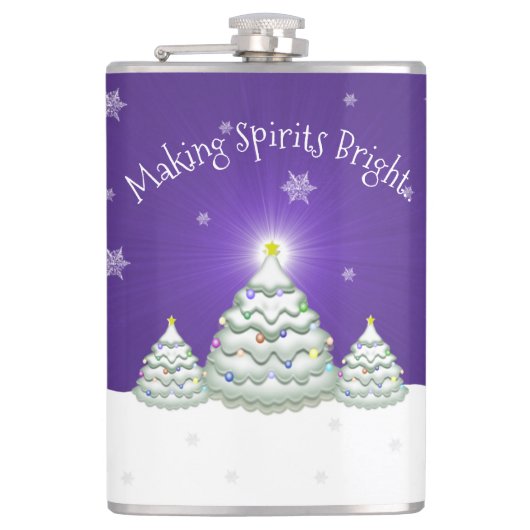 Paarse Sneeuw Kerstboom Fles Heupfles (Voorkant)