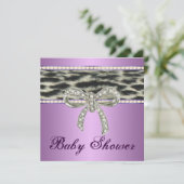 Paarse sneeuw Leopard Diamond Bow Baby shower Invi Kaart (Staand voorkant)